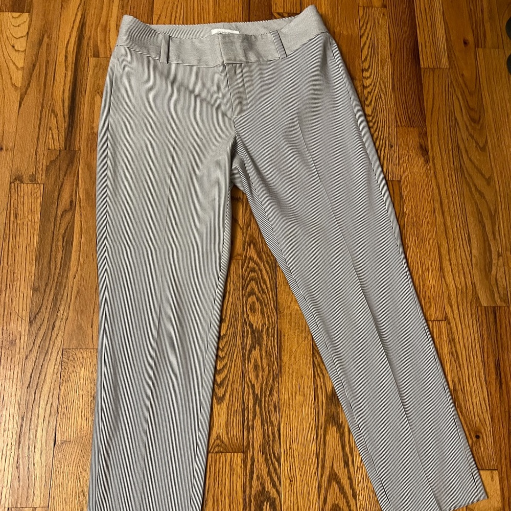 Calvin Klein Women's Mid Rise Straight-Leg Pants Navy Pinstripe